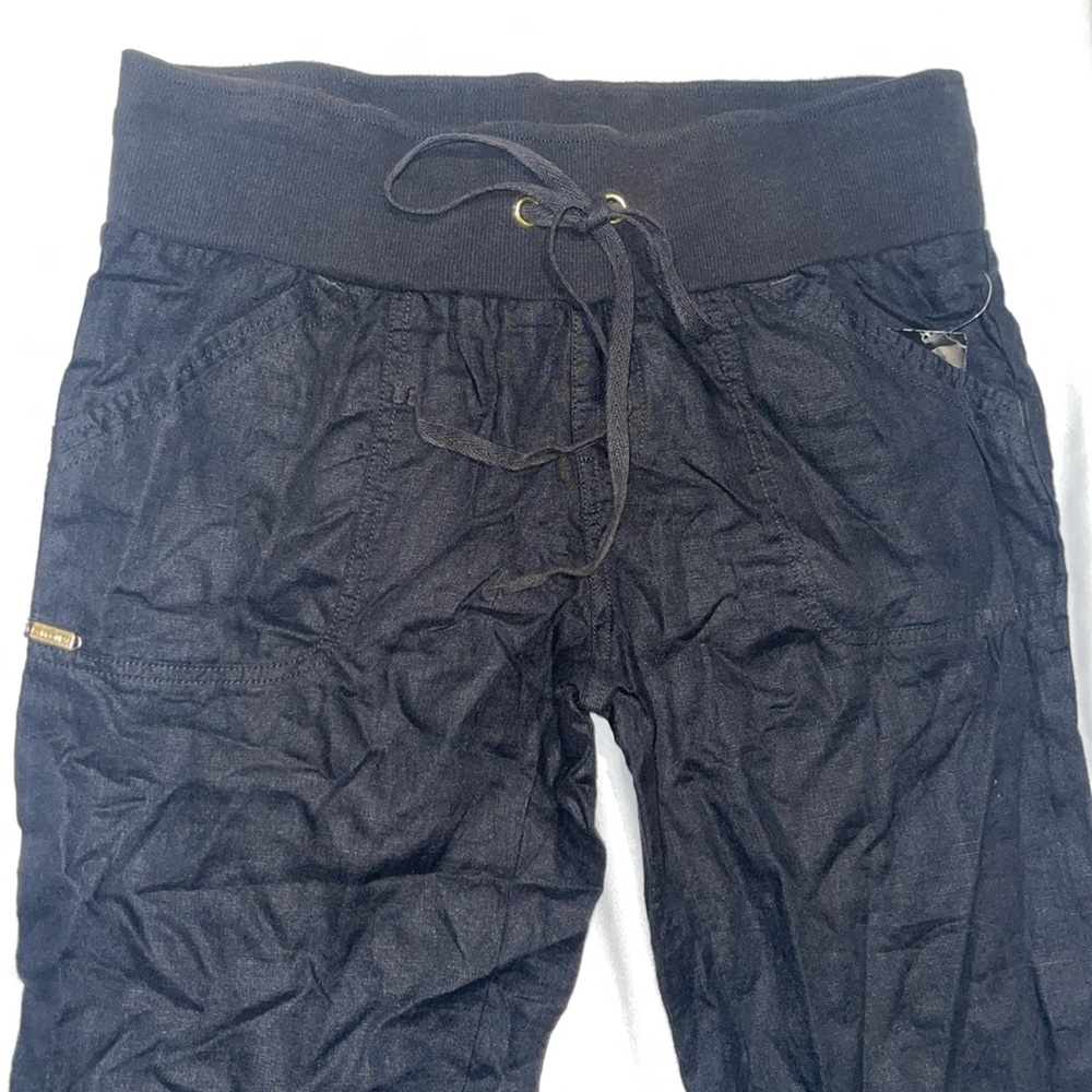 New Guess Premium Vintage Black Capris Crop Linen Blend Short Pants M - Picture 2 of 10